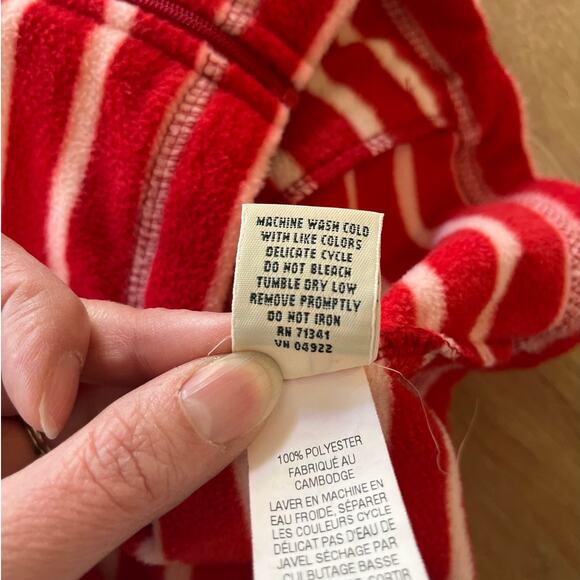 LL Bean Womens Full Zip Red White Striped Fleece Jacket Size M Outdoors Holiday - Picture 9 of 11